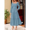image:imagePRETTYGARDEN Womens Long Sleeve Ruffle Flowy Maxi Dress  Tiered ALine Square Neck Casual amp Boho Style Smocked Bodice Fall Wedding Guest Dresses Holiday Party Going Out OutfitsDusty Blue