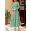 image:imagePRETTYGARDEN Womens Long Sleeve Ruffle Flowy Maxi Dress  Tiered ALine Square Neck Casual amp Boho Style Smocked Bodice Fall Wedding Guest Dresses Holiday Party Going Out OutfitsSage Green