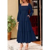 image:imagePRETTYGARDEN Womens Long Sleeve Ruffle Flowy Maxi Dress  Tiered ALine Square Neck Casual amp Boho Style Smocked Bodice Fall Wedding Guest Dresses Holiday Party Going Out OutfitsNavy Blue