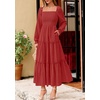 image:imagePRETTYGARDEN Womens Long Sleeve Ruffle Flowy Maxi Dress  Tiered ALine Square Neck Casual amp Boho Style Smocked Bodice Fall Wedding Guest Dresses Holiday Party Going Out OutfitsRed