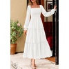 image:imagePRETTYGARDEN Womens Long Sleeve Ruffle Flowy Maxi Dress  Tiered ALine Square Neck Casual amp Boho Style Smocked Bodice Fall Wedding Guest Dresses Holiday Party Going Out OutfitsWhite