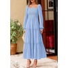 image:imagePRETTYGARDEN Womens Long Sleeve Ruffle Flowy Maxi Dress  Tiered ALine Square Neck Casual amp Boho Style Smocked Bodice Fall Wedding Guest Dresses Holiday Party Going Out OutfitsLight Blue