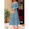 image:imagePRETTYGARDEN Womens Long Sleeve Ruffle Flowy Maxi Dress  Tiered ALine Square Neck Casual amp Boho Style Smocked Bodice Fall Wedding Guest Dresses Holiday Party Going Out OutfitsDusty Blue