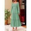 image:imagePRETTYGARDEN Womens Long Sleeve Ruffle Flowy Maxi Dress  Tiered ALine Square Neck Casual amp Boho Style Smocked Bodice Fall Wedding Guest Dresses Holiday Party Going Out OutfitsSage Green
