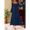 image:imagePRETTYGARDEN Womens Long Sleeve Ruffle Flowy Maxi Dress  Tiered ALine Square Neck Casual amp Boho Style Smocked Bodice Fall Wedding Guest Dresses Holiday Party Going Out OutfitsNavy Blue