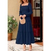 image:imagePRETTYGARDEN Womens Long Sleeve Ruffle Flowy Maxi Dress  Tiered ALine Square Neck Casual amp Boho Style Smocked Bodice Fall Wedding Guest Dresses Holiday Party Going Out OutfitsNavy Blue