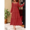image:imagePRETTYGARDEN Womens Long Sleeve Ruffle Flowy Maxi Dress  Tiered ALine Square Neck Casual amp Boho Style Smocked Bodice Fall Wedding Guest Dresses Holiday Party Going Out OutfitsRed