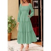 image:imagePRETTYGARDEN Womens Long Sleeve Ruffle Flowy Maxi Dress  Tiered ALine Square Neck Casual amp Boho Style Smocked Bodice Fall Wedding Guest Dresses Holiday Party Going Out OutfitsSage Green