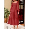 image:imagePRETTYGARDEN Womens Long Sleeve Ruffle Flowy Maxi Dress  Tiered ALine Square Neck Casual amp Boho Style Smocked Bodice Fall Wedding Guest Dresses Holiday Party Going Out OutfitsRed