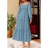 image:imagePRETTYGARDEN Womens Long Sleeve Ruffle Flowy Maxi Dress  Tiered ALine Square Neck Casual amp Boho Style Smocked Bodice Fall Wedding Guest Dresses Holiday Party Going Out OutfitsDusty Blue