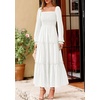 image:imagePRETTYGARDEN Womens Long Sleeve Ruffle Flowy Maxi Dress  Tiered ALine Square Neck Casual amp Boho Style Smocked Bodice Fall Wedding Guest Dresses Holiday Party Going Out OutfitsWhite
