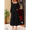 image:imagePRETTYGARDEN Womens Long Sleeve Ruffle Flowy Maxi Dress  Tiered ALine Square Neck Casual amp Boho Style Smocked Bodice Fall Wedding Guest Dresses Holiday Party Going Out OutfitsBlack