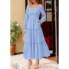 image:imagePRETTYGARDEN Womens Long Sleeve Ruffle Flowy Maxi Dress  Tiered ALine Square Neck Casual amp Boho Style Smocked Bodice Fall Wedding Guest Dresses Holiday Party Going Out OutfitsLight Blue
