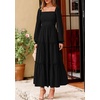 image:imagePRETTYGARDEN Womens Long Sleeve Ruffle Flowy Maxi Dress  Tiered ALine Square Neck Casual amp Boho Style Smocked Bodice Fall Wedding Guest Dresses Holiday Party Going Out OutfitsBlack