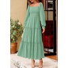 image:imagePRETTYGARDEN Womens Long Sleeve Ruffle Flowy Maxi Dress  Tiered ALine Square Neck Casual amp Boho Style Smocked Bodice Fall Wedding Guest Dresses Holiday Party Going Out OutfitsSage Green