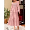 image:imagePRETTYGARDEN Womens Long Sleeve Ruffle Flowy Maxi Dress  Tiered ALine Square Neck Casual amp Boho Style Smocked Bodice Fall Wedding Guest Dresses Holiday Party Going Out OutfitsPink