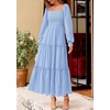 image:imagePRETTYGARDEN Womens Long Sleeve Ruffle Flowy Maxi Dress  Tiered ALine Square Neck Casual amp Boho Style Smocked Bodice Fall Wedding Guest Dresses Holiday Party Going Out OutfitsLight Blue