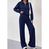 image:imagePRETTYGARDEN Womens Lounge Sets 2 Piece Outfits Sweatsuits  Half Zip Pullover Sweatshirts Wide Leg Pants Pockets Matching Workout Tracksuits Airport Travel Resort Wear Fall ClothesDark Blue