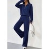 image:imagePRETTYGARDEN Womens Lounge Sets 2 Piece Outfits Sweatsuits  Half Zip Pullover Sweatshirts Wide Leg Pants Pockets Matching Workout Tracksuits Airport Travel Resort Wear Fall ClothesDark Blue