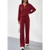 image:imagePRETTYGARDEN Womens Lounge Sets 2 Piece Outfits Sweatsuits  Half Zip Pullover Sweatshirts Wide Leg Pants Pockets Matching Workout Tracksuits Airport Travel Resort Wear Fall ClothesBurgundy