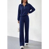 image:imagePRETTYGARDEN Womens Lounge Sets 2 Piece Outfits Sweatsuits  Half Zip Pullover Sweatshirts Wide Leg Pants Pockets Matching Workout Tracksuits Airport Travel Resort Wear Fall ClothesDark Blue