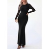 image:imagePRETTYGARDEN Womens Mesh Long Sleeve Bodycon Maxi Dress  Fall Wedding Guest Dresses Boat Neck Slim Fitted Elegant Evening Wear Formal Cocktail Holiday Party Date Night OutfitsBlack
