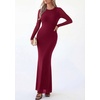 image:imagePRETTYGARDEN Womens Mesh Long Sleeve Bodycon Maxi Dress  Fall Wedding Guest Dresses Boat Neck Slim Fitted Elegant Evening Wear Formal Cocktail Holiday Party Date Night OutfitsBurgundy