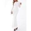 image:imagePRETTYGARDEN Womens Mesh Long Sleeve Bodycon Maxi Dress  Fall Wedding Guest Dresses Boat Neck Slim Fitted Elegant Evening Wear Formal Cocktail Holiday Party Date Night OutfitsWhite
