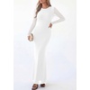 image:imagePRETTYGARDEN Womens Mesh Long Sleeve Bodycon Maxi Dress  Fall Wedding Guest Dresses Boat Neck Slim Fitted Elegant Evening Wear Formal Cocktail Holiday Party Date Night OutfitsWhite