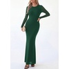 image:imagePRETTYGARDEN Womens Mesh Long Sleeve Bodycon Maxi Dress  Fall Wedding Guest Dresses Boat Neck Slim Fitted Elegant Evening Wear Formal Cocktail Holiday Party Date Night OutfitsGreen
