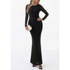 image:imagePRETTYGARDEN Womens Mesh Long Sleeve Bodycon Maxi Dress  Fall Wedding Guest Dresses Boat Neck Slim Fitted Elegant Evening Wear Formal Cocktail Holiday Party Date Night OutfitsBlack
