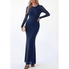 image:imagePRETTYGARDEN Womens Mesh Long Sleeve Bodycon Maxi Dress  Fall Wedding Guest Dresses Boat Neck Slim Fitted Elegant Evening Wear Formal Cocktail Holiday Party Date Night OutfitsRoyal Blue