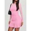image:imagePRETTYGARDEN Womens Mesh Long Sleeve Bodycon Mini Dress  Sexy Sheer Mesh Neck amp Long Sleeve Ruched Ruffle Hem Semi Formal Cocktail Party Date Night Hoco Short DressesPink