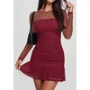 image:imagePRETTYGARDEN Womens Mesh Long Sleeve Bodycon Mini Dress  Sexy Sheer Mesh Neck amp Long Sleeve Ruched Ruffle Hem Semi Formal Cocktail Party Date Night Hoco Short DressesWine Red