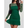 image:imagePRETTYGARDEN Womens Mesh Long Sleeve Bodycon Mini Dress  Sexy Sheer Mesh Neck amp Long Sleeve Ruched Ruffle Hem Semi Formal Cocktail Party Date Night Hoco Short DressesDark Green