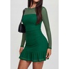 image:imagePRETTYGARDEN Womens Mesh Long Sleeve Bodycon Mini Dress  Sexy Sheer Mesh Neck amp Long Sleeve Ruched Ruffle Hem Semi Formal Cocktail Party Date Night Hoco Short DressesDark Green