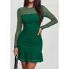 image:imagePRETTYGARDEN Womens Mesh Long Sleeve Bodycon Mini Dress  Sexy Sheer Mesh Neck amp Long Sleeve Ruched Ruffle Hem Semi Formal Cocktail Party Date Night Hoco Short DressesDark Green