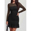 image:imagePRETTYGARDEN Womens Mesh Long Sleeve Bodycon Mini Dress  Sexy Sheer Mesh Neck amp Long Sleeve Ruched Ruffle Hem Semi Formal Cocktail Party Date Night Hoco Short DressesBlack