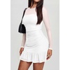 image:imagePRETTYGARDEN Womens Mesh Long Sleeve Bodycon Mini Dress  Sexy Sheer Mesh Neck amp Long Sleeve Ruched Ruffle Hem Semi Formal Cocktail Party Date Night Hoco Short DressesWhite