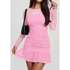 image:imagePRETTYGARDEN Womens Mesh Long Sleeve Bodycon Mini Dress  Sexy Sheer Mesh Neck amp Long Sleeve Ruched Ruffle Hem Semi Formal Cocktail Party Date Night Hoco Short DressesPink