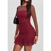 image:imagePRETTYGARDEN Womens Mesh Long Sleeve Bodycon Mini Dress  Sexy Sheer Mesh Neck amp Long Sleeve Ruched Ruffle Hem Semi Formal Cocktail Party Date Night Hoco Short DressesWine Red