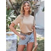 image:imagePRETTYGARDEN Womens Short Sleeve Casual T Shirts Cute Ruffle Summer Tops  Round Neck Loose Fit Basic Tee Shirt Business Casual Dressy Blouses Plain Work Tops 2026 Trendy ClothesKhaki