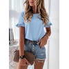 image:imagePRETTYGARDEN Womens Short Sleeve Casual T Shirts Cute Ruffle Summer Tops  Round Neck Loose Fit Basic Tee Shirt Business Casual Dressy Blouses Plain Work Tops 2026 Trendy ClothesLight Blue