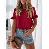 image:imagePRETTYGARDEN Womens Short Sleeve Casual T Shirts Cute Ruffle Summer Tops  Round Neck Loose Fit Basic Tee Shirt Business Casual Dressy Blouses Plain Work Tops 2026 Trendy ClothesWine Red