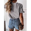 image:imagePRETTYGARDEN Womens Short Sleeve Casual T Shirts Cute Ruffle Summer Tops  Round Neck Loose Fit Basic Tee Shirt Business Casual Dressy Blouses Plain Work Tops 2026 Trendy ClothesGrey