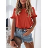 image:imagePRETTYGARDEN Womens Short Sleeve Casual T Shirts Cute Ruffle Summer Tops  Round Neck Loose Fit Basic Tee Shirt Business Casual Dressy Blouses Plain Work Tops 2026 Trendy ClothesOrange Red