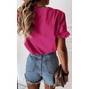 image:imagePRETTYGARDEN Womens Short Sleeve Casual T Shirts Cute Ruffle Summer Tops  Round Neck Loose Fit Basic Tee Shirt Business Casual Dressy Blouses Plain Work Tops 2026 Trendy ClothesRose Red