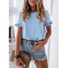 image:imagePRETTYGARDEN Womens Short Sleeve Casual T Shirts Cute Ruffle Summer Tops  Round Neck Loose Fit Basic Tee Shirt Business Casual Dressy Blouses Plain Work Tops 2026 Trendy ClothesLight Blue