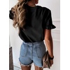 image:imagePRETTYGARDEN Womens Short Sleeve Casual T Shirts Cute Ruffle Summer Tops  Round Neck Loose Fit Basic Tee Shirt Business Casual Dressy Blouses Plain Work Tops 2026 Trendy ClothesBlack