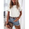 image:imagePRETTYGARDEN Womens Short Sleeve Casual T Shirts Cute Ruffle Summer Tops  Round Neck Loose Fit Basic Tee Shirt Business Casual Dressy Blouses Plain Work Tops 2026 Trendy ClothesWhite